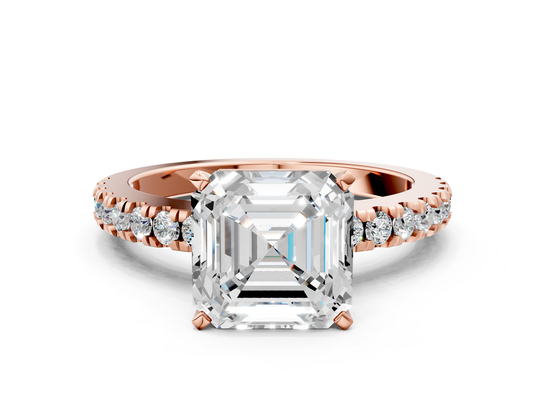 Rose gold Asscher Solitaire Diamond with Pavé Band and Four-Prong Setting_24
