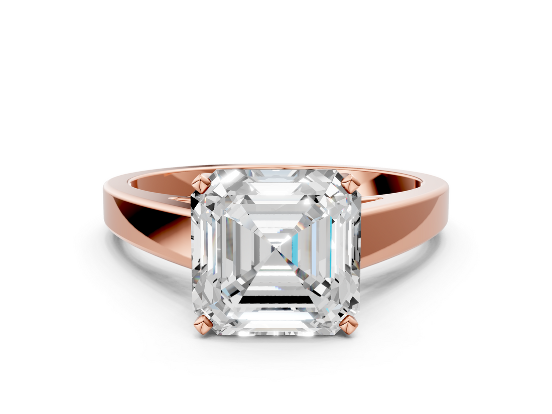 Rose gold Asscher Solitaire Engagement Ring with Four-Prong Setting and Tapered Band_21