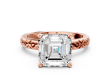 Rose gold Asscher Solitaire Engagement Ring with Scrollwork Band and Four-Prong Setting_24