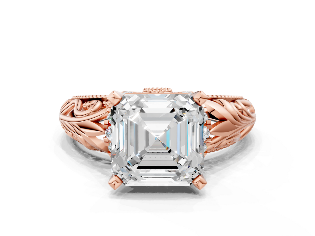 Rose gold Asscher Solitaire Filigree Engagement Ring with Halo and Prong Setting_23