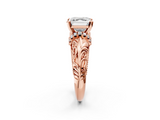 Rose gold Asscher Solitaire Filigree Engagement Ring with Halo and Prong Setting_25