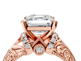 Rose gold Asscher Solitaire Filigree Engagement Ring with Halo and Prong Setting_27