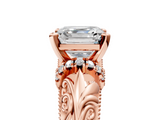 Rose gold Asscher Solitaire Filigree Engagement Ring with Halo and Prong Setting_28