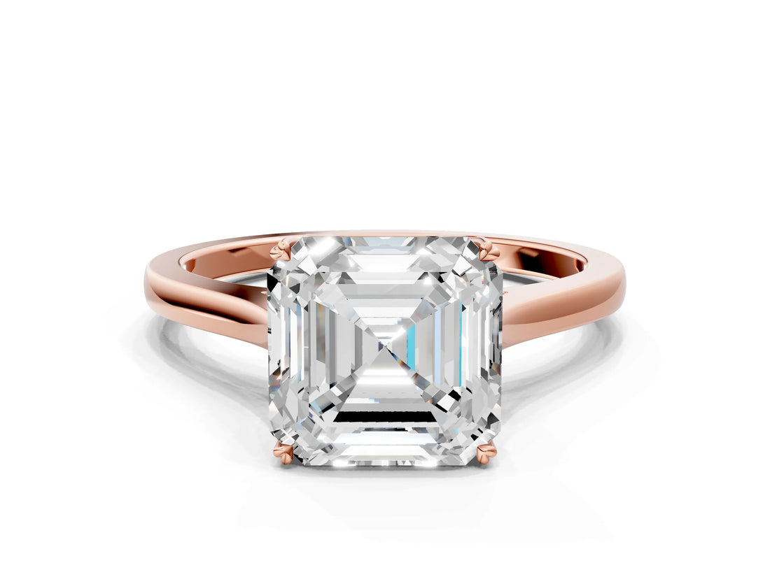 Rose gold Asscher Solitaire Heart Prong Engagement Ring with Tapered Band_110