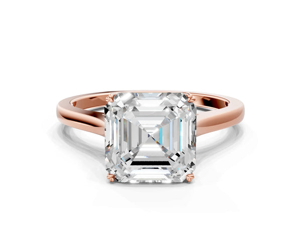 Rose gold Asscher Solitaire Heart Prong Engagement Ring with Tapered Band