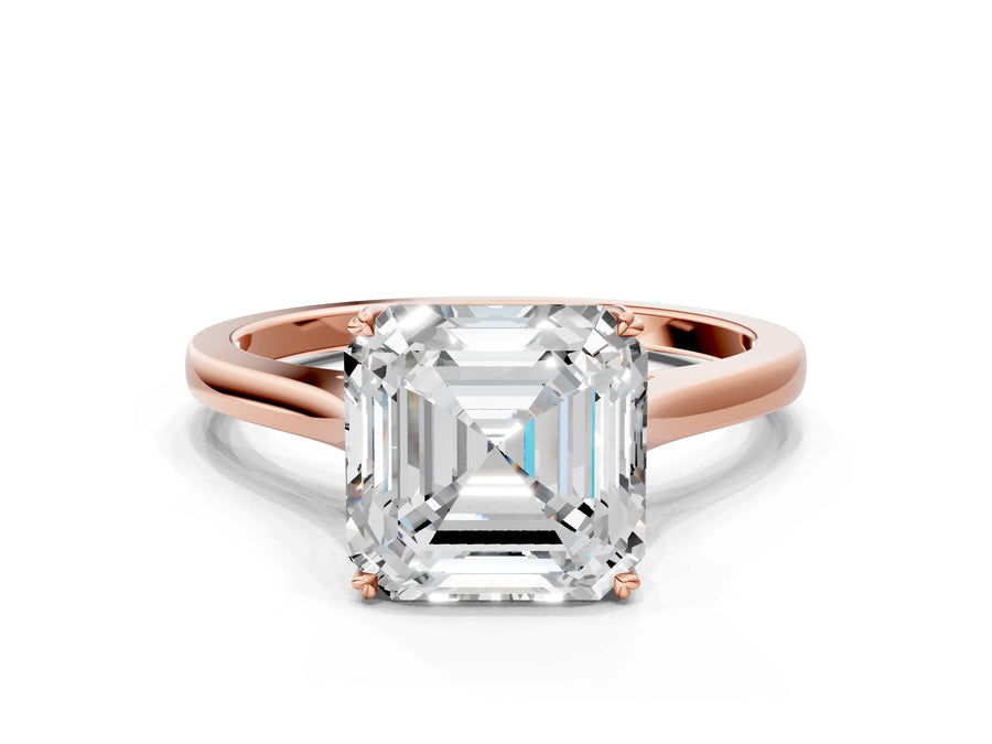 Rose gold Asscher Solitaire Heart Prong Engagement Ring with Tapered Band
