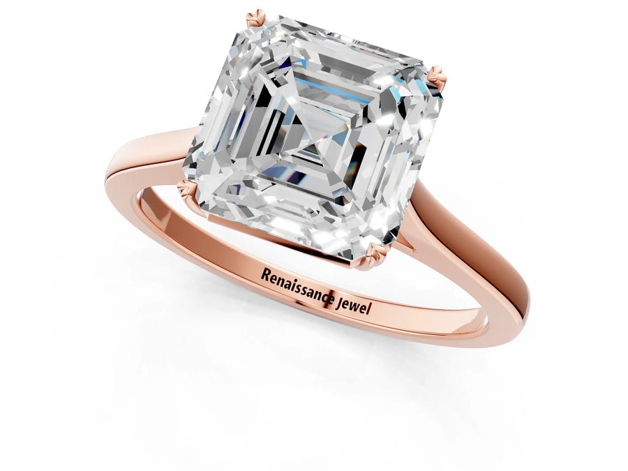 Rose gold Asscher Solitaire Heart Prong Engagement Ring with Tapered Band