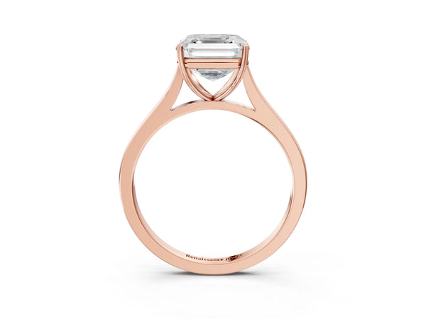 Rose gold Asscher Solitaire Heart Prong Engagement Ring with Tapered Band