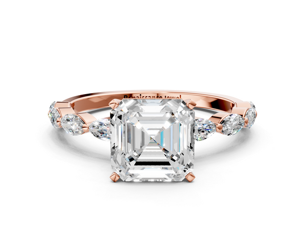 Rose Gold Asscher Cut Engagement Ring Setting with Marquise Side Stones Along the Band