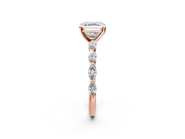 Rose Gold Asscher Cut Engagement Ring Setting with Marquise Side Stones Along the Band