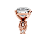 Rose gold Asscher Solitaire Milgrain Diamond Engagement Ring with Bezel and Marquise Band_11