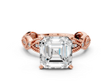 Rose gold Asscher Solitaire Milgrain Diamond Engagement Ring with Bezel and Marquise Band_6