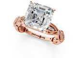 Rose gold Asscher Solitaire Milgrain Diamond Engagement Ring with Bezel and Marquise Band_7