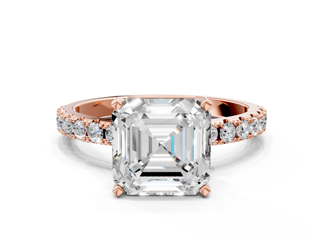 Rose gold Asscher Solitaire Pavé Band with Four-Prong Setting_31