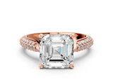 Rose gold Asscher Solitaire Pavé Diamond Engagement Ring with Four-Prong Setting_23