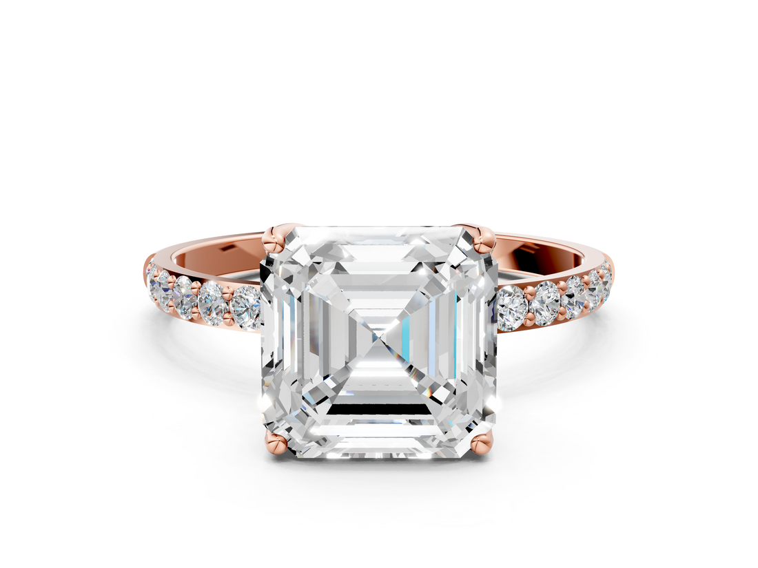 Rose gold Asscher Solitaire Pavé Diamond Engagement Ring with Four-Prong Setting_40