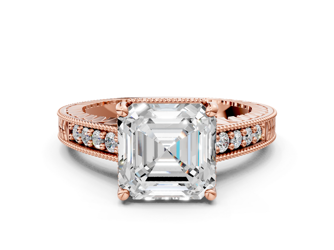 Rose gold Asscher Solitaire Pavé Diamond Milgrain Engagement Ring with Four-Prong Setting_6