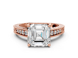 Rose gold Asscher Solitaire Pavé Diamond Milgrain Engagement Ring with Four-Prong Setting_6