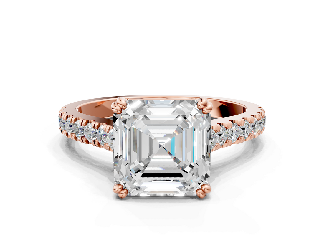 Rose gold Asscher Solitaire Pave Diamond Engagement Ring with Prong Setting_45