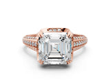 Rose gold Asscher Solitaire Pave Split Shank Ring with Four-Prong Setting_69