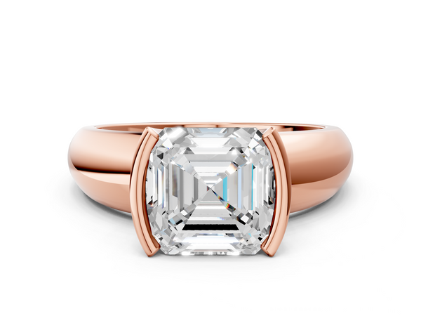 Rose gold Asscher Solitaire Tension Set Diamond Ring with Wide Band