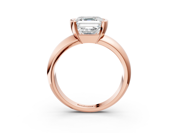 Rose gold Asscher Solitaire Tension Set Diamond Ring with Wide Band