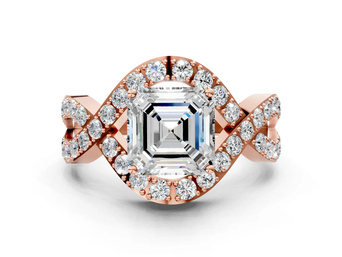Rose gold Asscher Solitaire Twist Band Pavé Diamond Engagement Ring_44