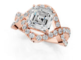 Rose gold Asscher Solitaire Twist Band Pavé Diamond Engagement Ring_45