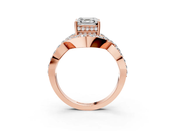 Rose Gold Asscher Cut Infinity Twist Engagement Ring Setting with Pave Ribbons