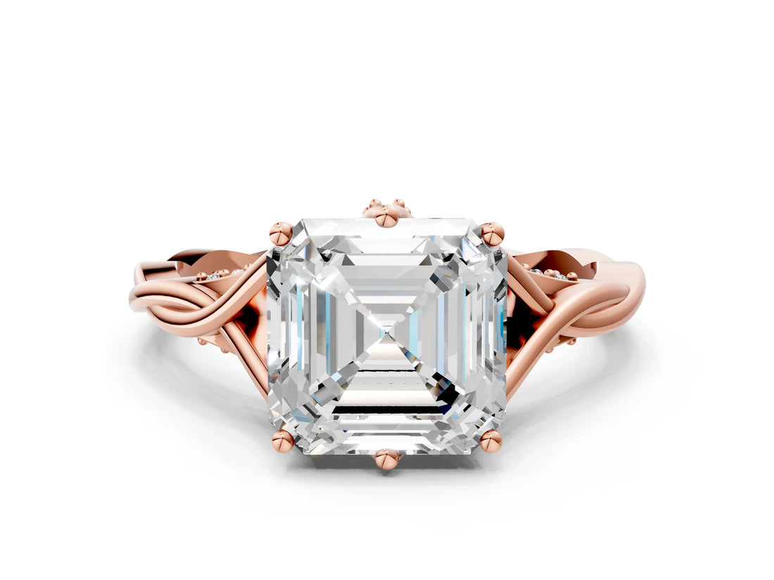 Rose gold Asscher Solitaire Twist Band Six-Prong Setting