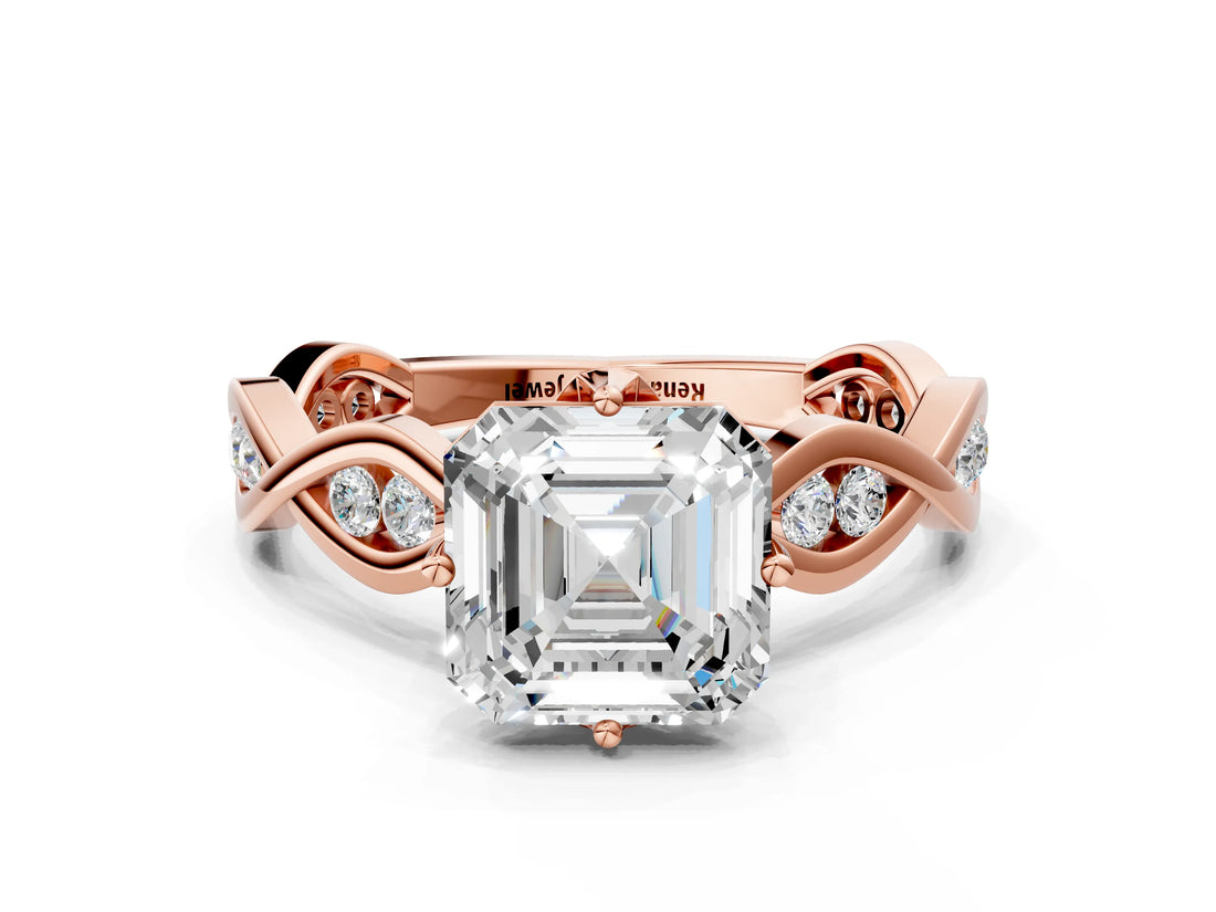 Rose gold Asscher Solitaire Twist Band with Leaf Prong Setting 1