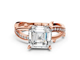 Rose gold Asscher Solitaire Twist Band with Pavé Accents and Four-Prong Setting_19