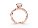 Rose gold Asscher Solitaire Twist Band with Pavé Setting and Four-Prong Setting_10