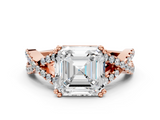 Rose gold Asscher Solitaire Twist Band with Pavé Setting and Four-Prong Setting_6