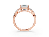 Rose gold Asscher Solitaire Twist Band with Pavé Setting and Four-Prong Setting_9