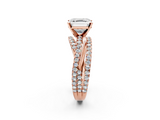 Rose gold Asscher Solitaire Twist Band with Pavé Setting and Four-Prong Setting_9
