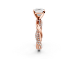 Rose gold Asscher Solitaire Twist Band with Pave Prong Setting_26
