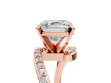 Rose gold Asscher Solitaire Twist Band with Pave Set Diamonds and Four-Prong Setting_11