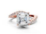 Rose gold Asscher Solitaire Twist Band with Pave Set Diamonds and Four-Prong Setting_6