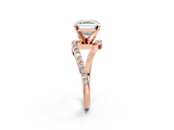 Rose gold Asscher Solitaire Twist Band with Pave Set Diamonds and Four-Prong Setting_8