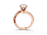 Rose gold Asscher Solitaire Twist Band with Pave Set Diamonds and Four-Prong Setting_9