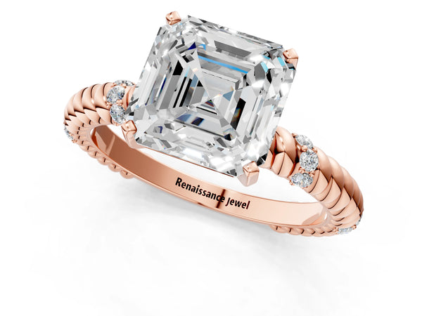 Rose gold Asscher Solitaire Twisted Band Prong Set Engagement Ring