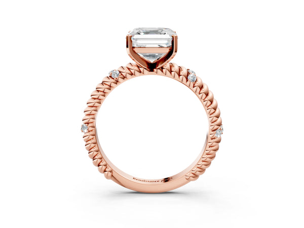 Rose gold Asscher Solitaire Twisted Band Prong Set Engagement Ring