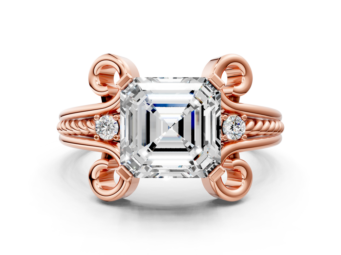 Rose gold Asscher Solitaire Twisted Band Scroll Prong Ring_3