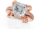 Rose gold Asscher Solitaire Twisted Band Scroll Prong Ring_4