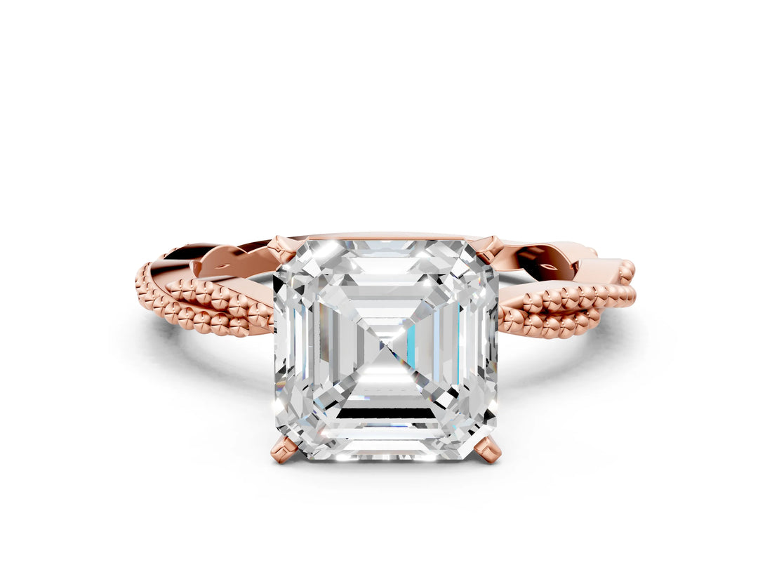 Rose gold Asscher Solitaire Twisted Band with Bead Prong Setting_51