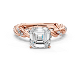 Rose gold Asscher Solitaire Twisted Band with Pavé Accents and Four-Prong Setting_30