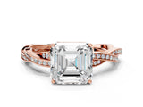 Rose gold Asscher Solitaire Twisted Pave Diamond Ring with Four-Prong Setting_109