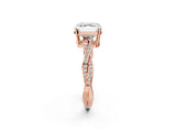 Rose gold Asscher Solitaire Twisted Pave Diamond Ring with Four-Prong Setting_111