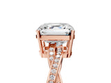 Rose gold Asscher Solitaire Twisted Pave Diamond Ring with Four-Prong Setting_114